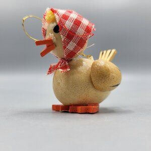 Vtg R. Dakin 1980 Wooden Bird Duck Ornament Red Gingham Scarf Christmas Holiday